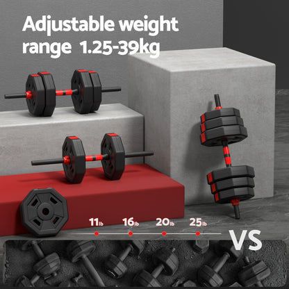 Everfit 40kg Adjustable Dumbbell Barbell Set Weight Plates Home Workout - Image 5