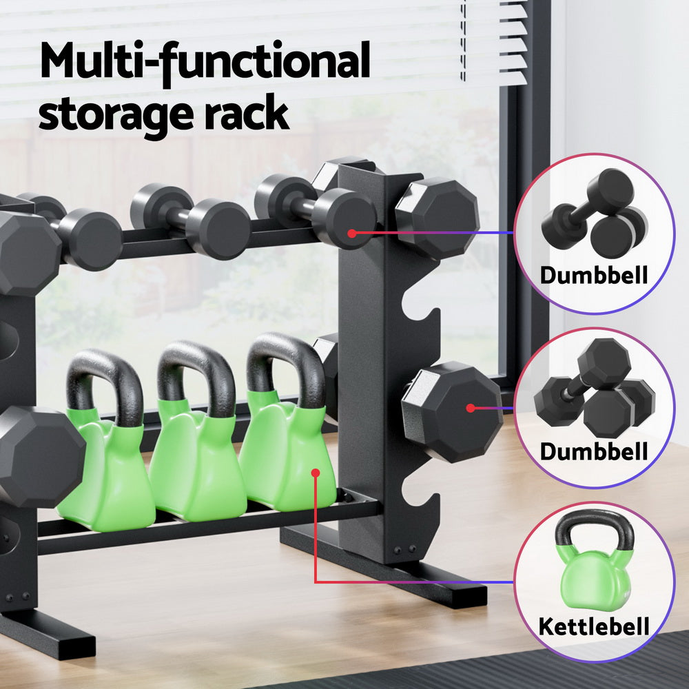Everfit Dumbbells Rack Dumbbell Kettlebell Stand Home Gym Storage 200kg Capacity - Image 4
