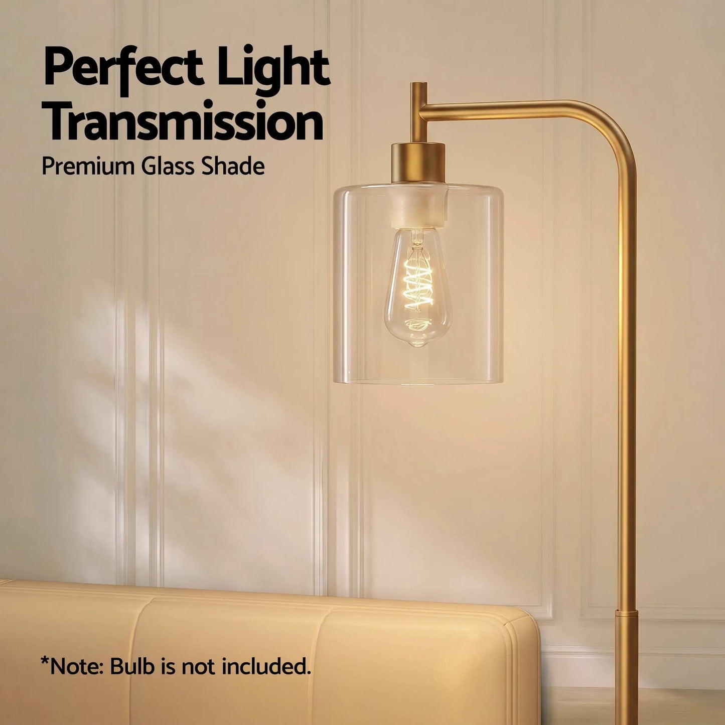 Artiss Floor Lamp Modern Industrial Standing Light with Clear Glass Shade, GoldMetal Tall Lamp for Living Room, Bedroom & Office, Anti-Tipping Weighted Base & Foot Switch (Bulb Not Included) - Image 3
