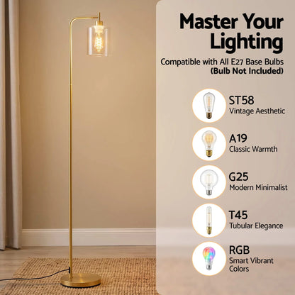 Artiss Floor Lamp Modern Industrial Standing Light with Clear Glass Shade, GoldMetal Tall Lamp for Living Room, Bedroom & Office, Anti-Tipping Weighted Base & Foot Switch (Bulb Not Included) - Image 4