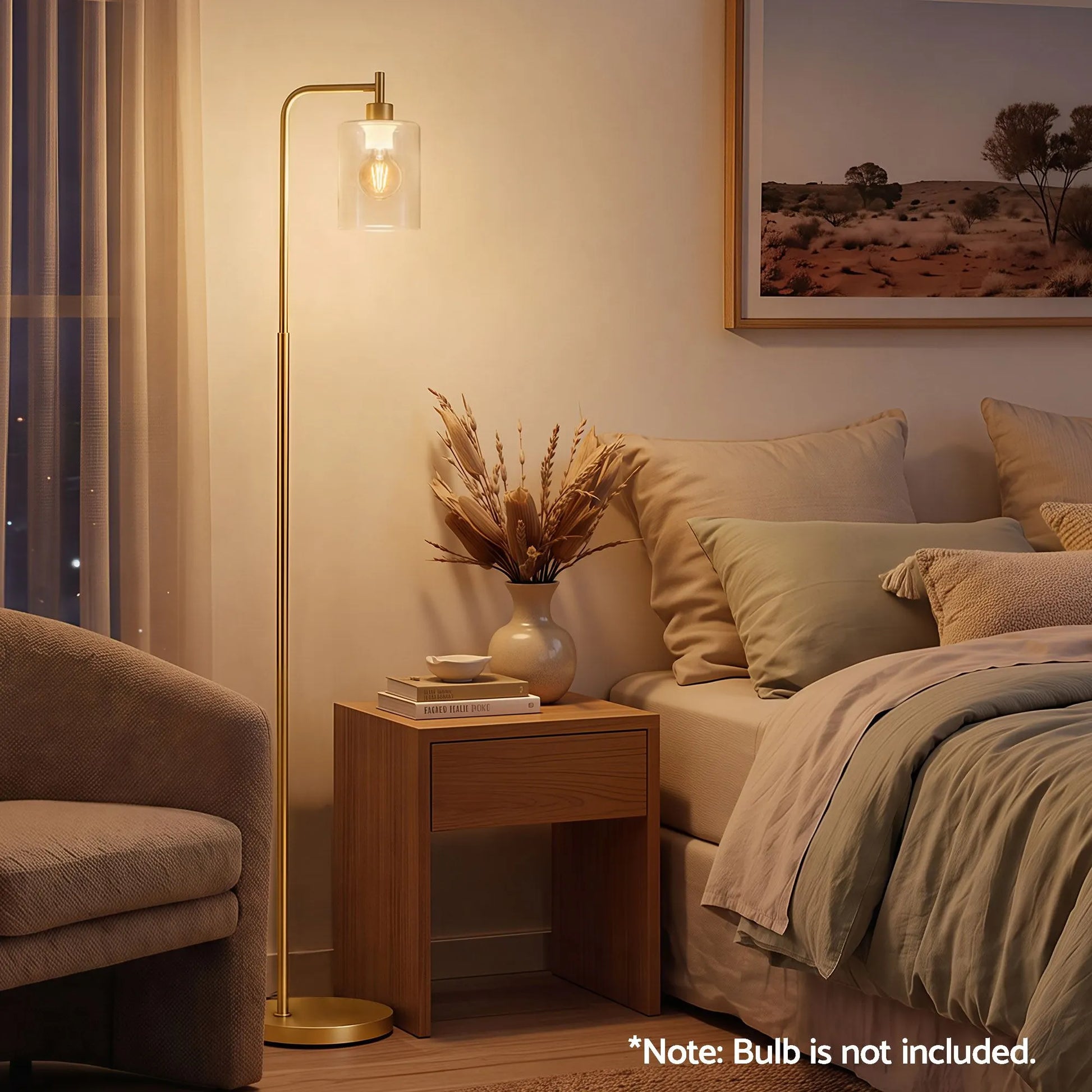 Artiss Floor Lamp Modern Industrial Standing Light with Clear Glass Shade, GoldMetal Tall Lamp for Living Room, Bedroom & Office, Anti-Tipping Weighted Base & Foot Switch (Bulb Not Included) - Image 6