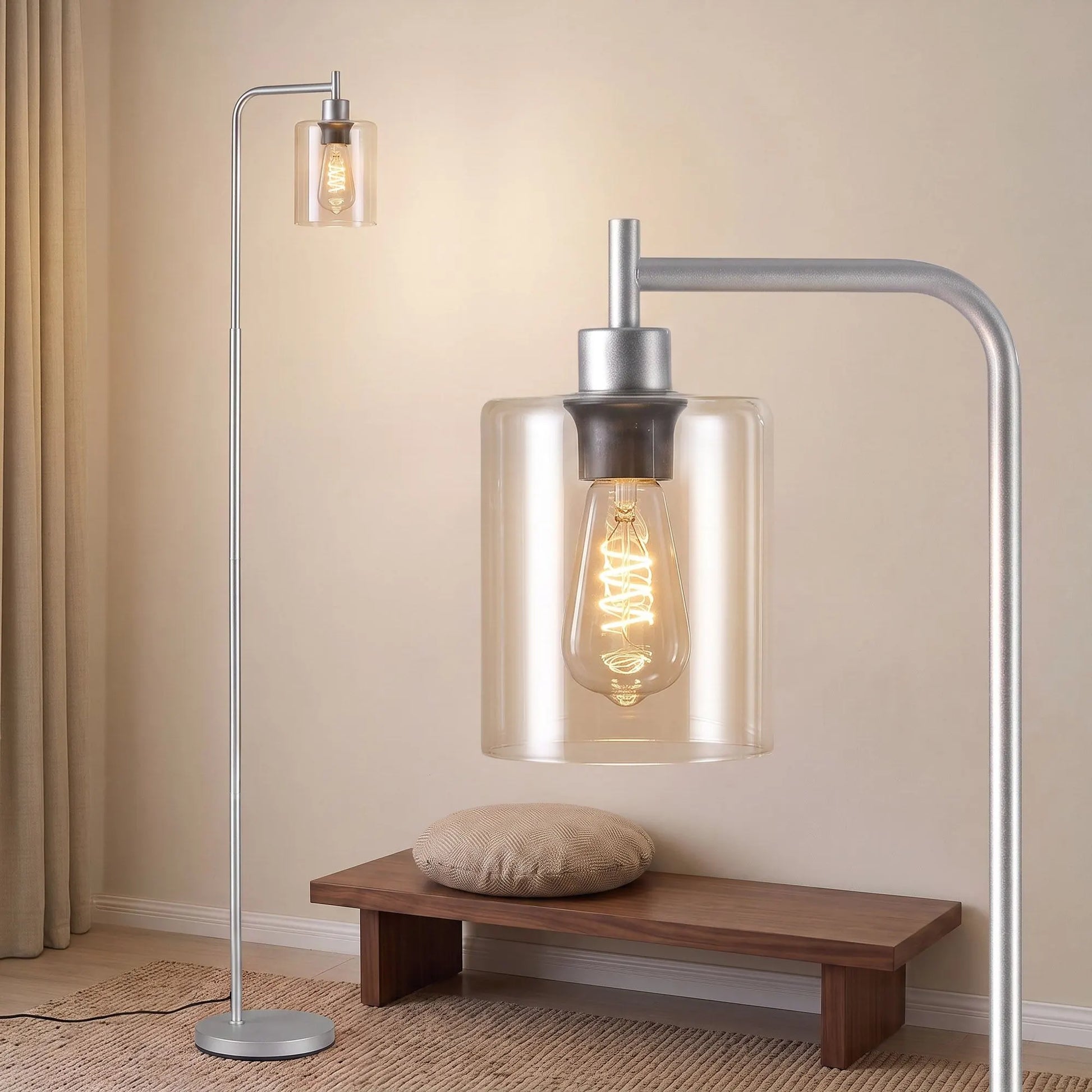 Artiss Floor Lamp Modern Industrial Standing Light with Clear Glass Shade, Silver Metal Tall Lamp for Living Room, Bedroom & Office, Anti-Tipping Weighted Base & Foot Switch (Bulb Not Included)