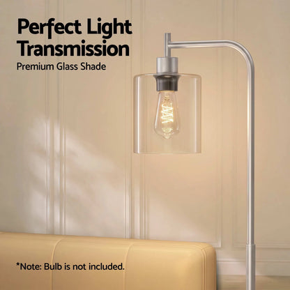 Artiss Floor Lamp Modern Industrial Standing Light with Clear Glass Shade, Silver Metal Tall Lamp for Living Room, Bedroom & Office, Anti-Tipping Weighted Base & Foot Switch (Bulb Not Included) - Image 3