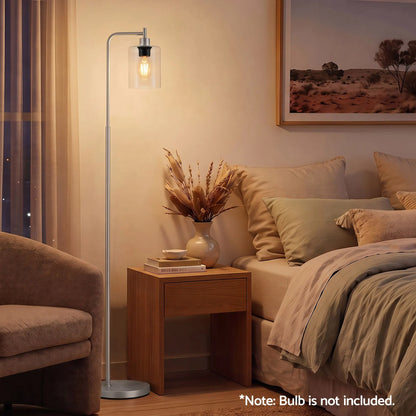 Artiss Floor Lamp Modern Industrial Standing Light with Clear Glass Shade, Silver Metal Tall Lamp for Living Room, Bedroom & Office, Anti-Tipping Weighted Base & Foot Switch (Bulb Not Included) - Image 6
