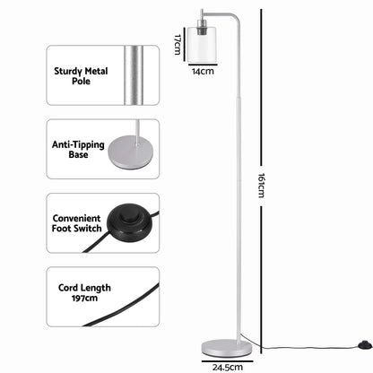 Artiss Floor Lamp Modern Industrial Standing Light with Clear Glass Shade, Silver Metal Tall Lamp for Living Room, Bedroom & Office, Anti-Tipping Weighted Base & Foot Switch (Bulb Not Included) - Image 7