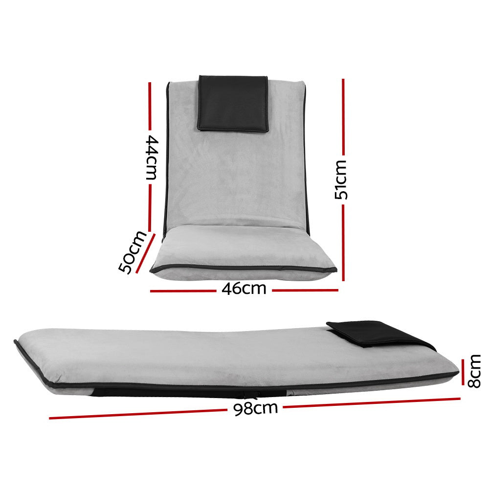 Artiss 2X Floor Lounge Sofa Bed Floor Cushion Velvet Grey - Image 2