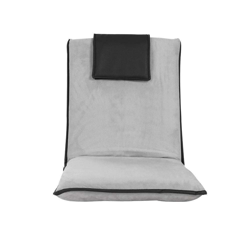 Artiss 2X Floor Lounge Sofa Bed Floor Cushion Velvet Grey - Image 3