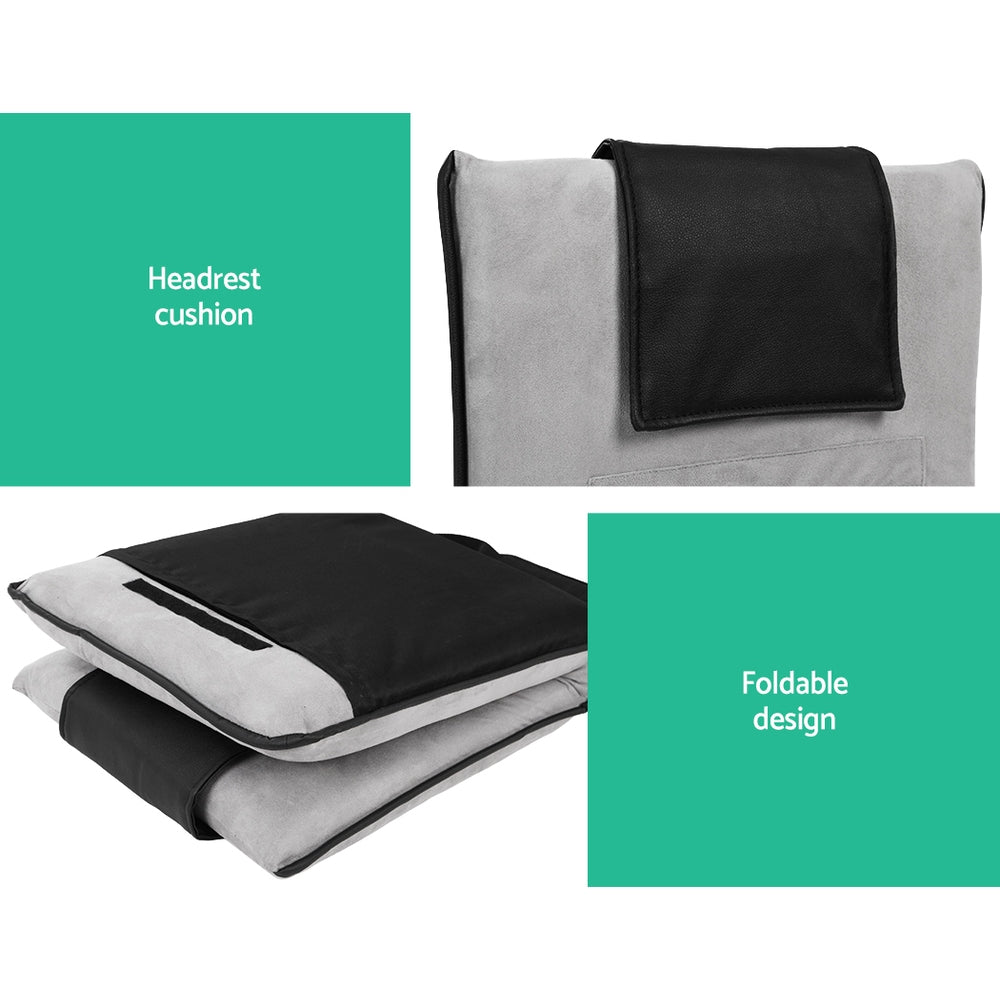 Artiss 2X Floor Lounge Sofa Bed Floor Cushion Velvet Grey - Image 6