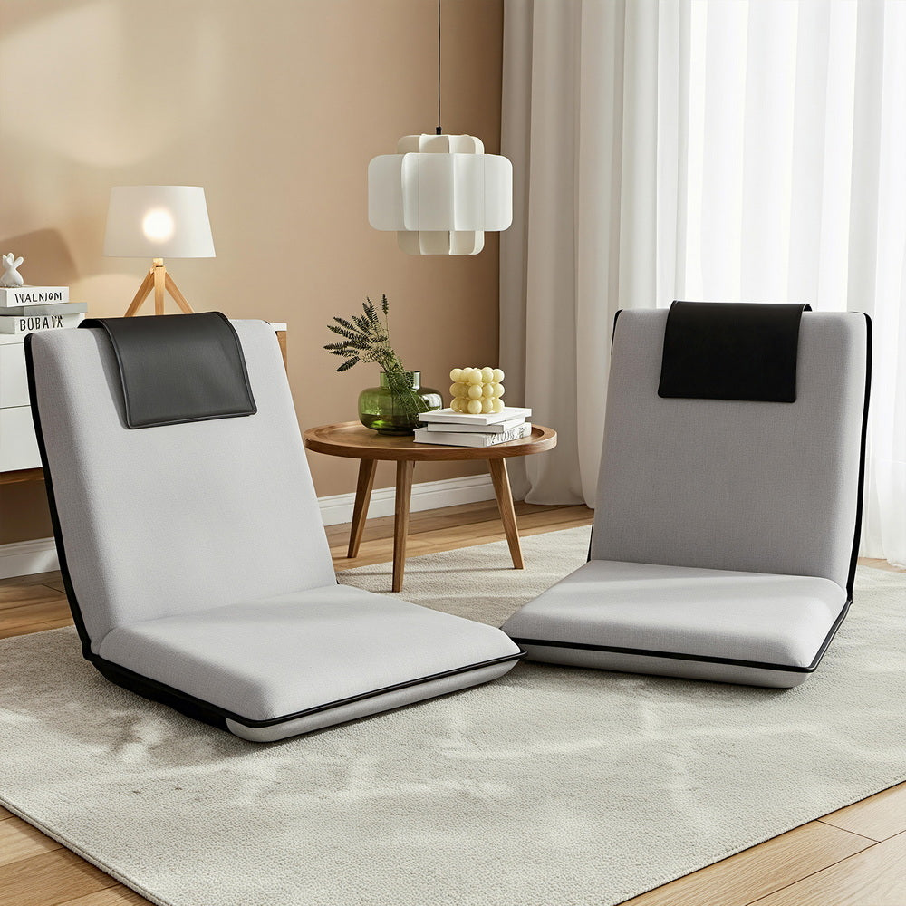 Artiss 2X Floor Lounge Sofa Bed Floor Cushion Velvet Grey - Image 7