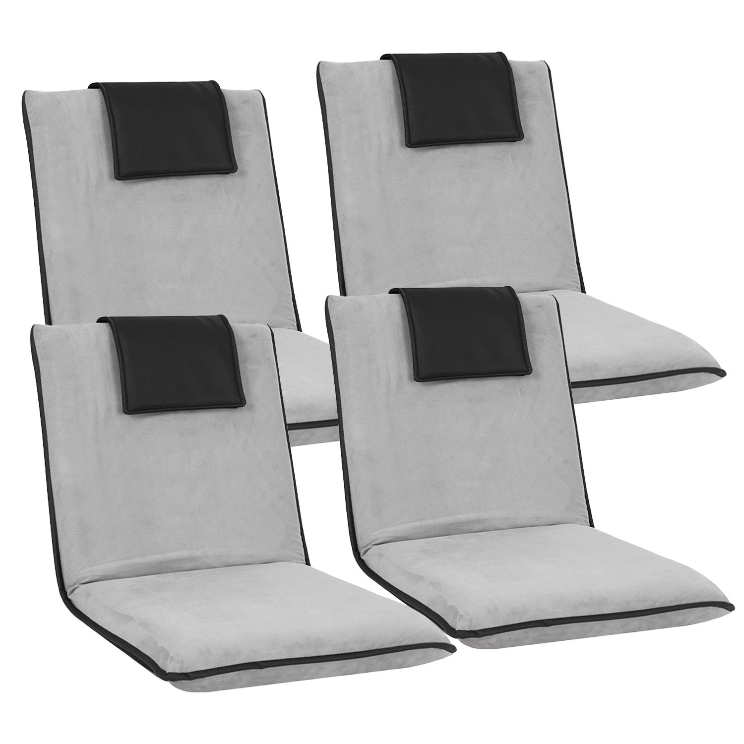 Artiss 4X Floor Lounge Sofa Bed Floor Cushion Velvet Grey - Image 7