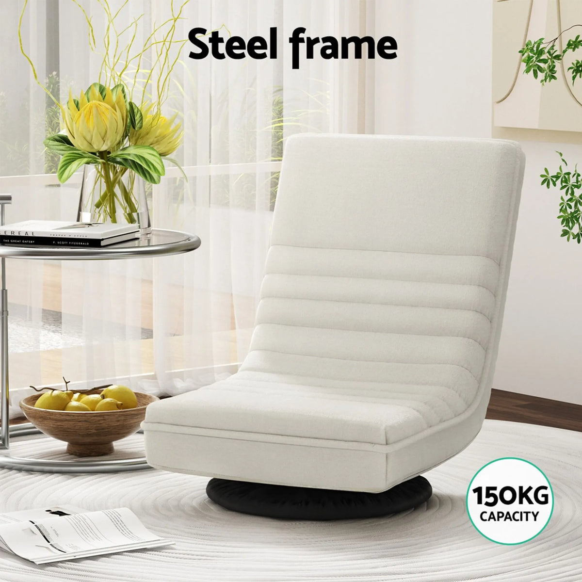 Artiss Floor Lounge & Round Coffee Table Side End Table with Charging Station Set - Image 5