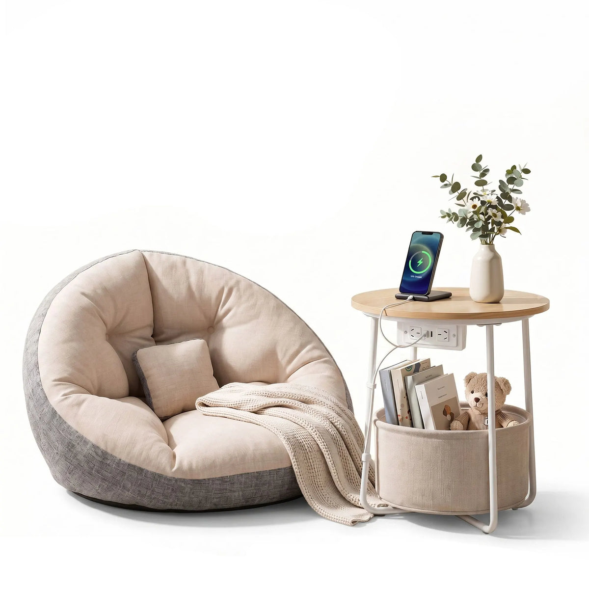 Artiss Floor Lounge and Coffee Table w/ Charging Station Set - Image 2