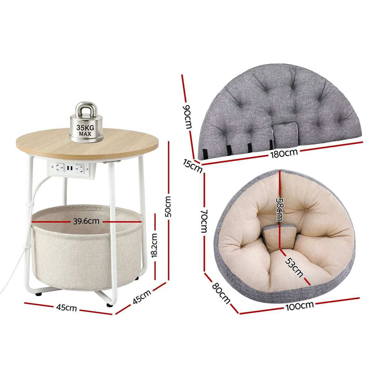 Artiss Floor Lounge and Coffee Table w/ Charging Station Set - Image 3