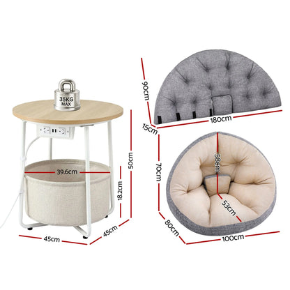 Artiss Floor Lounge and Coffee Table w/ Charging Station Set - Image 3