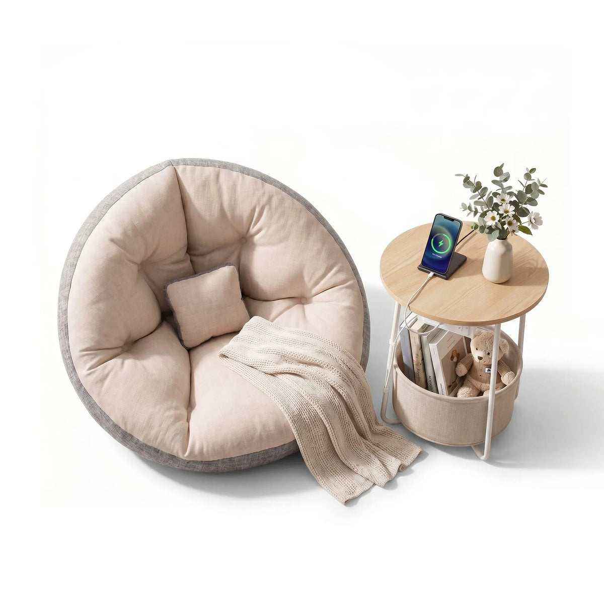 Artiss Floor Lounge and Coffee Table w/ Charging Station Set - Image 4