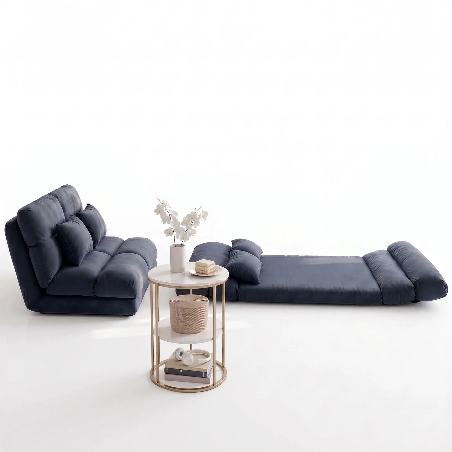 Artiss Floor Lounge Sofa Bed & Coffee Table 2 Tier Marble Effect Side Table Set - Image 4