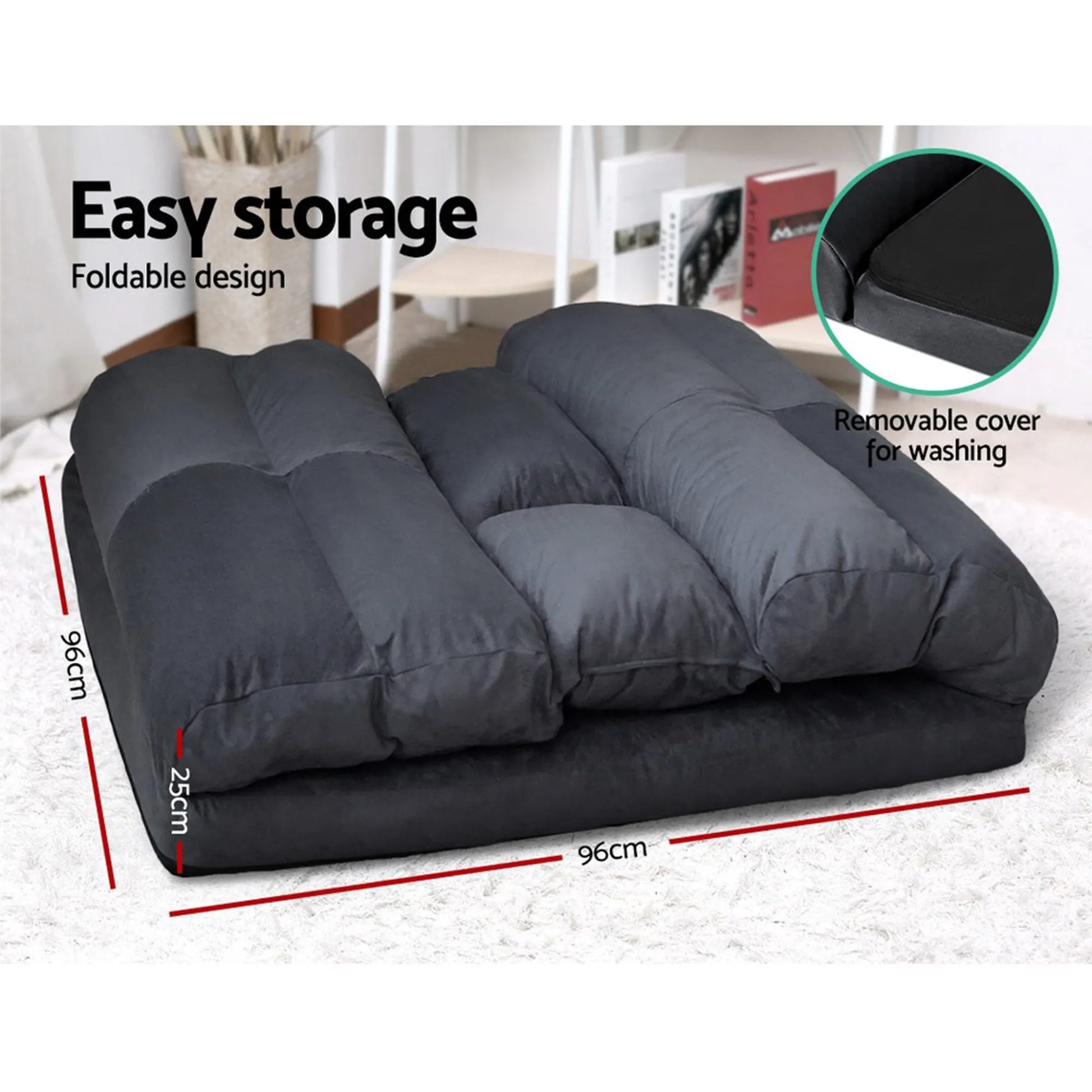 Artiss Floor Lounge Sofa Bed & Coffee Table 2 Tier Marble Effect Side Table Set - Image 7