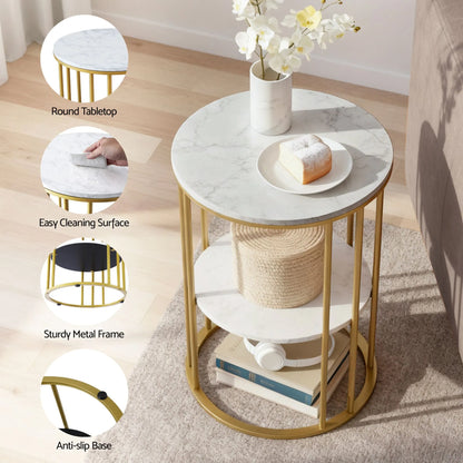 Artiss Floor Lounge Sofa Bed & Coffee Table 2 Tier Marble Effect Side Table Set - Image 8