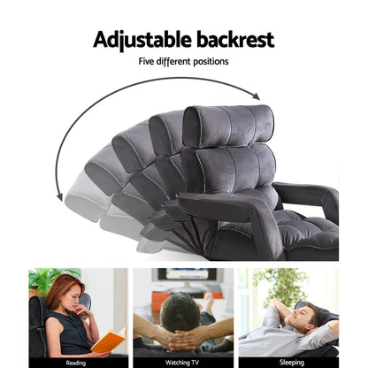 Artiss Floor Lounge Sofa With Armrest Flocking Fabric Charcoal - Image 4