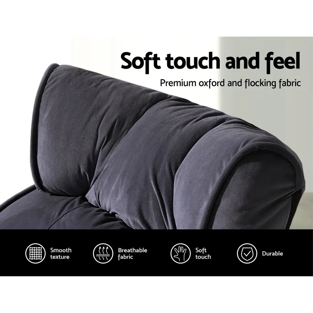 Artiss Floor Lounge Sofa With Armrest Flocking Fabric Charcoal - Image 6