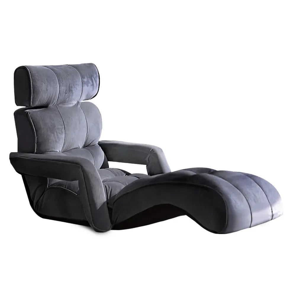 Artiss Floor Lounge Sofa With Armrest Flocking Fabric Charcoal - Image 8