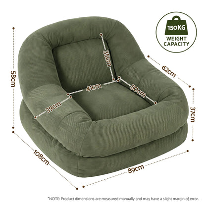 Artiss Armchair Floor Chair Couch Recliner 1 Seater Cloud Chaise Lounge Corduroy Green - Image 3
