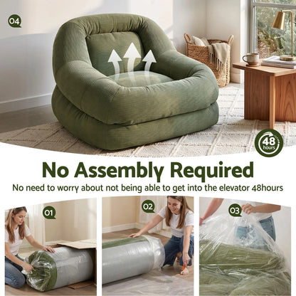 Artiss Armchair Floor Chair Couch Recliner 1 Seater Cloud Chaise Lounge Corduroy Green - Image 5