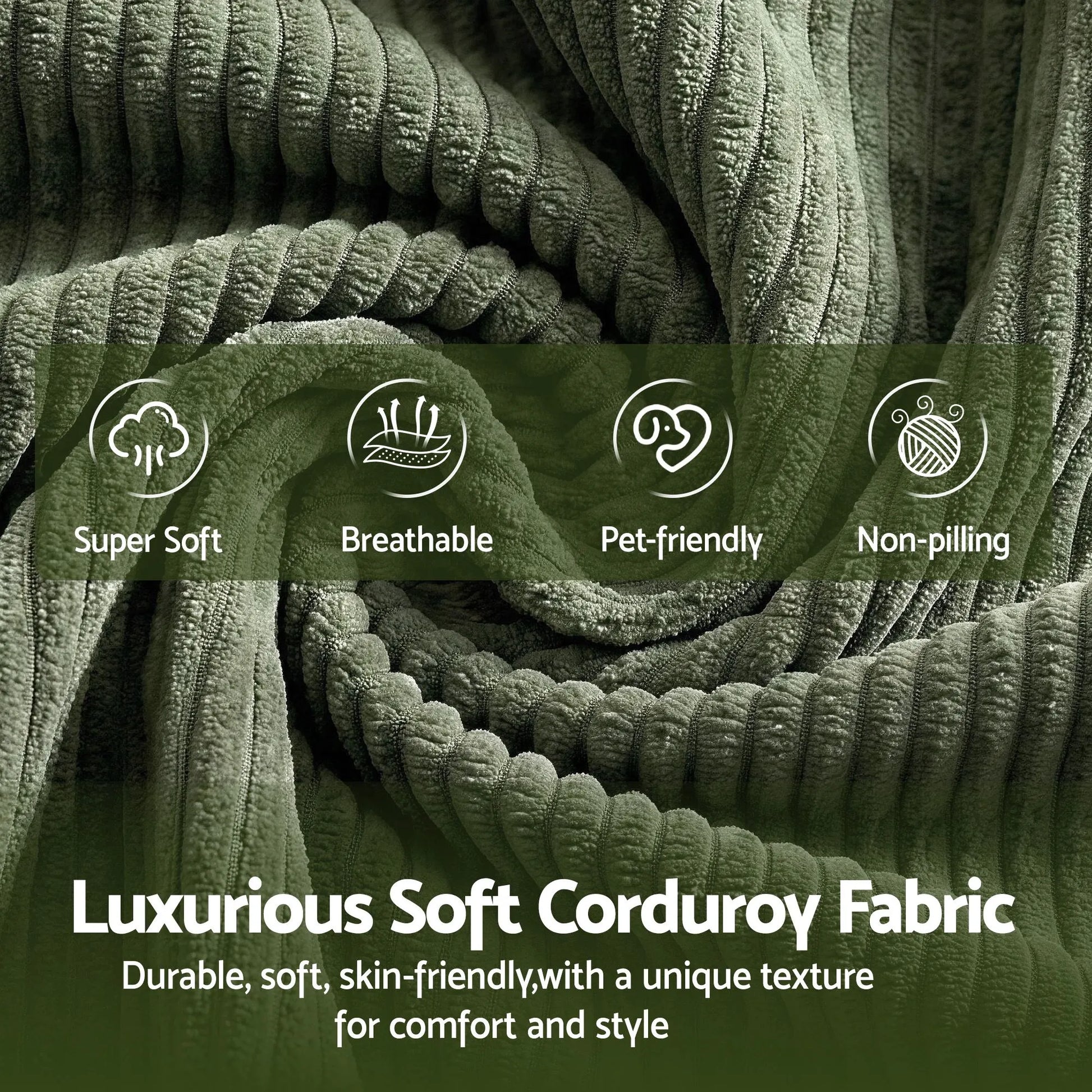 Artiss Armchair Floor Chair Couch Recliner 1 Seater Cloud Chaise Lounge Corduroy Green - Image 6