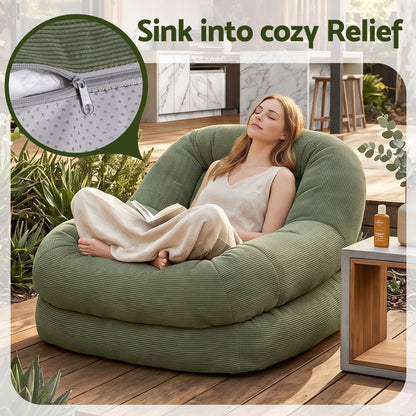Artiss Armchair Floor Chair Couch Recliner 1 Seater Cloud Chaise Lounge Corduroy Green - Image 8