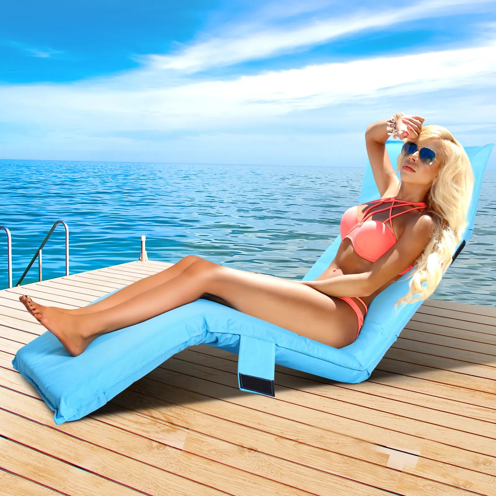 Artiss Floor Lounge Sofa Camping Chair Blue - Image 7