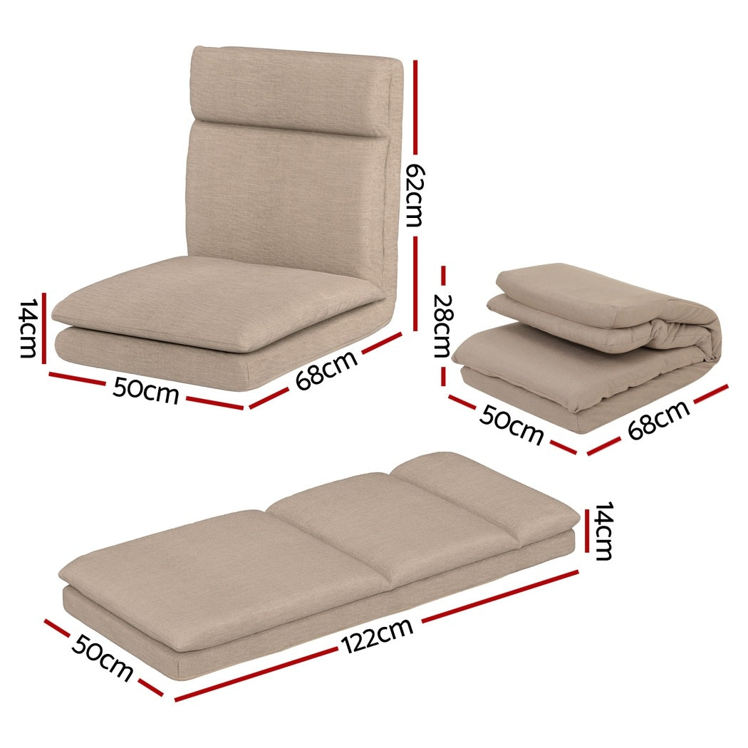Artiss 2XFloor Chair Sofa Linen Beige - Image 3