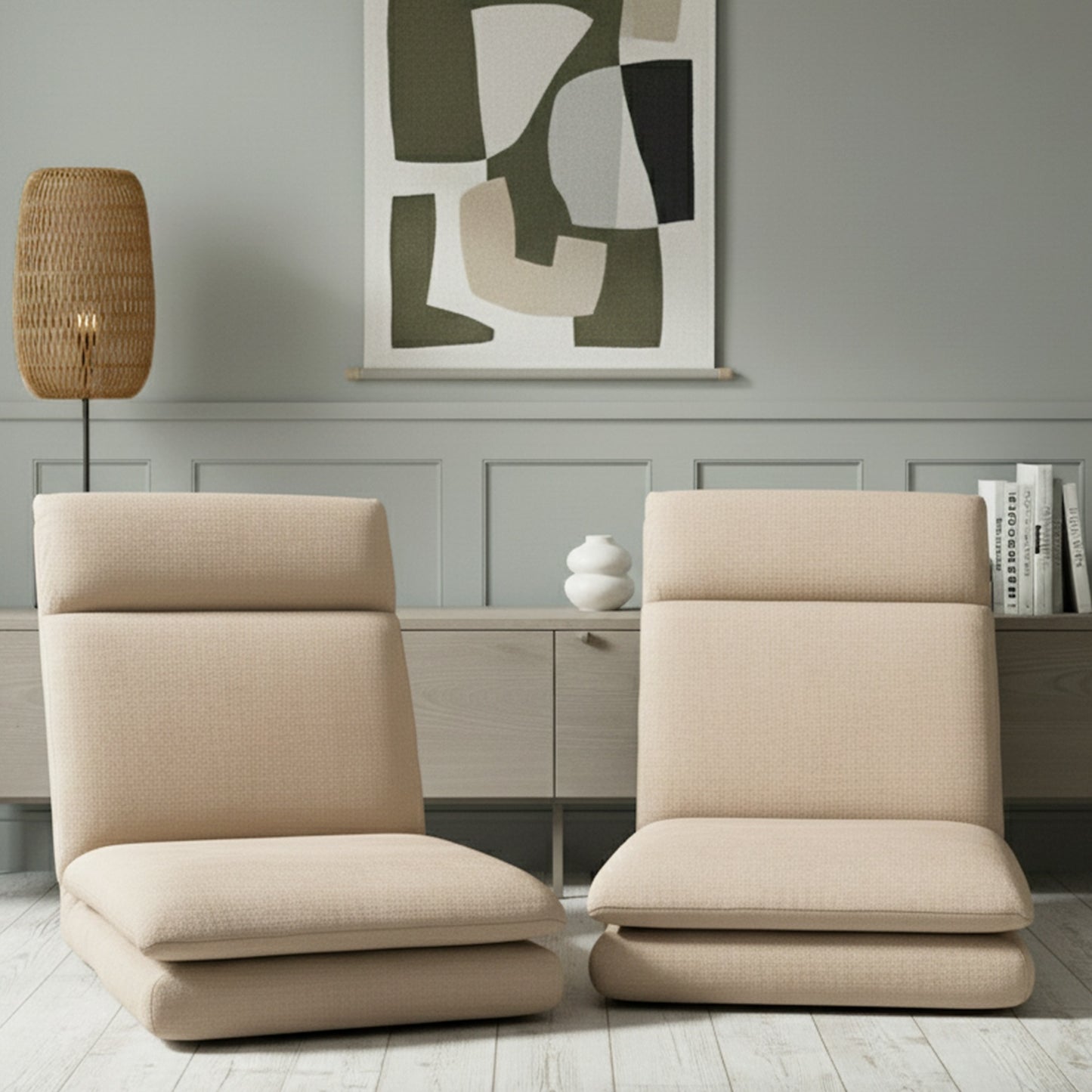 Artiss 2XFloor Chair Sofa Linen Beige - Image 7