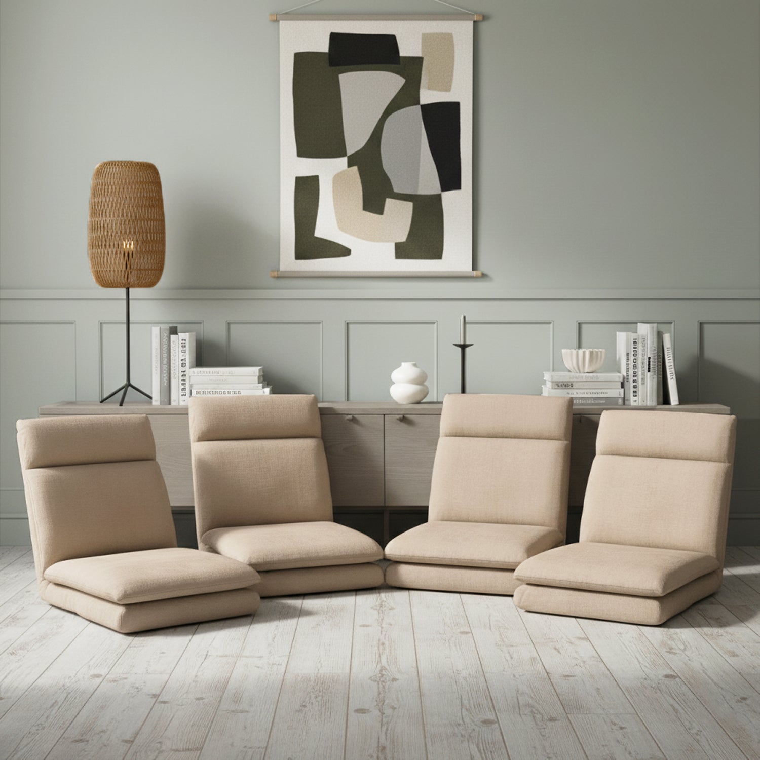 Artiss 4XFloor Chair Sofa Linen Beige - Image 7