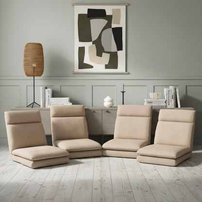 Artiss 4XFloor Chair Sofa Linen Beige - Image 7