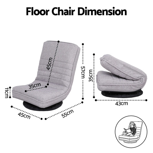 Ariss Swivel Floor Chair 360 Adjustable Foldable Lounge Seat Floor Sofa Chair Grey - Image 2