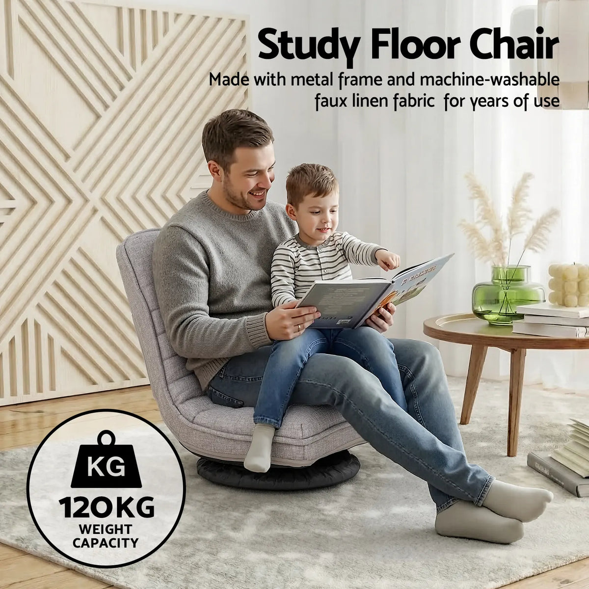 Ariss Swivel Floor Chair 360 Adjustable Foldable Lounge Seat Floor Sofa Chair Grey - Image 4