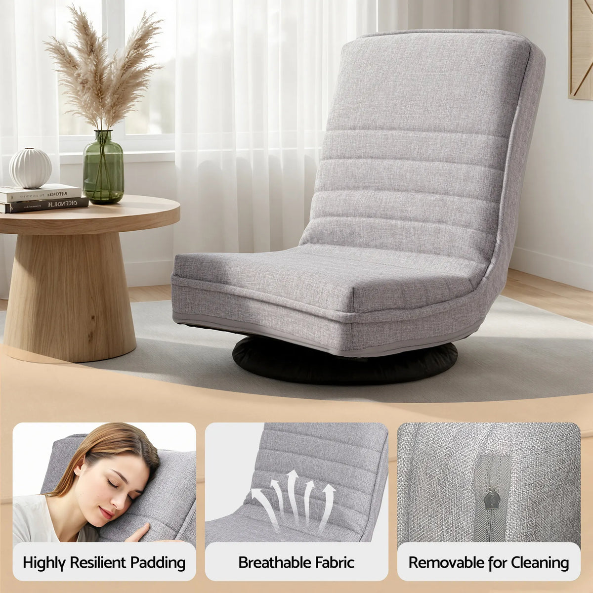 Ariss Swivel Floor Chair 360 Adjustable Foldable Lounge Seat Floor Sofa Chair Grey - Image 6