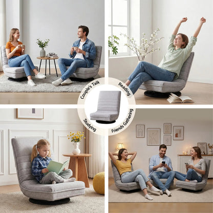 Ariss Swivel Floor Chair 360 Adjustable Foldable Lounge Seat Floor Sofa Chair Grey - Image 7
