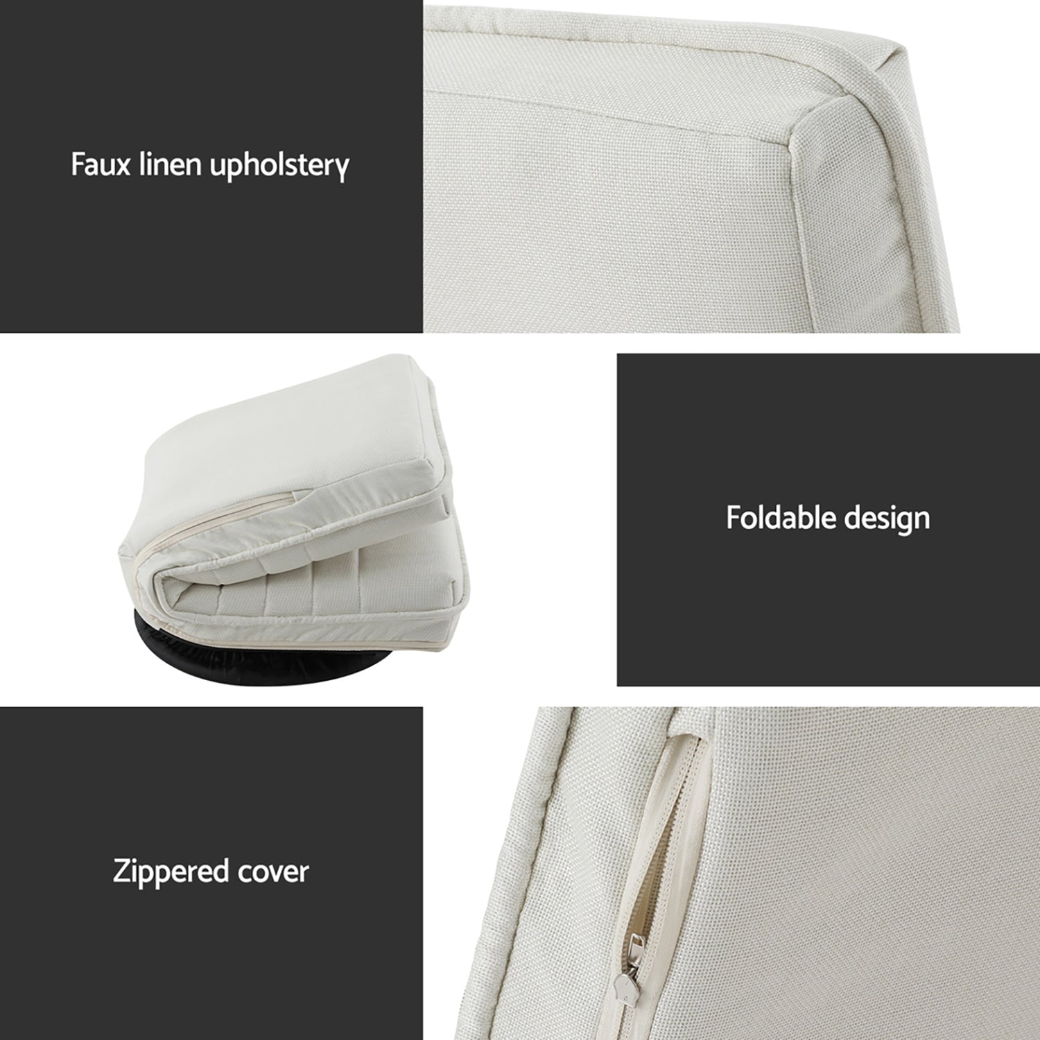 Artiss 2XFloor Chair Lounge Sofa Swivel Foldable Linen White - Image 4