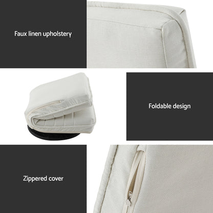 Artiss 2XFloor Chair Lounge Sofa Swivel Foldable Linen White - Image 4