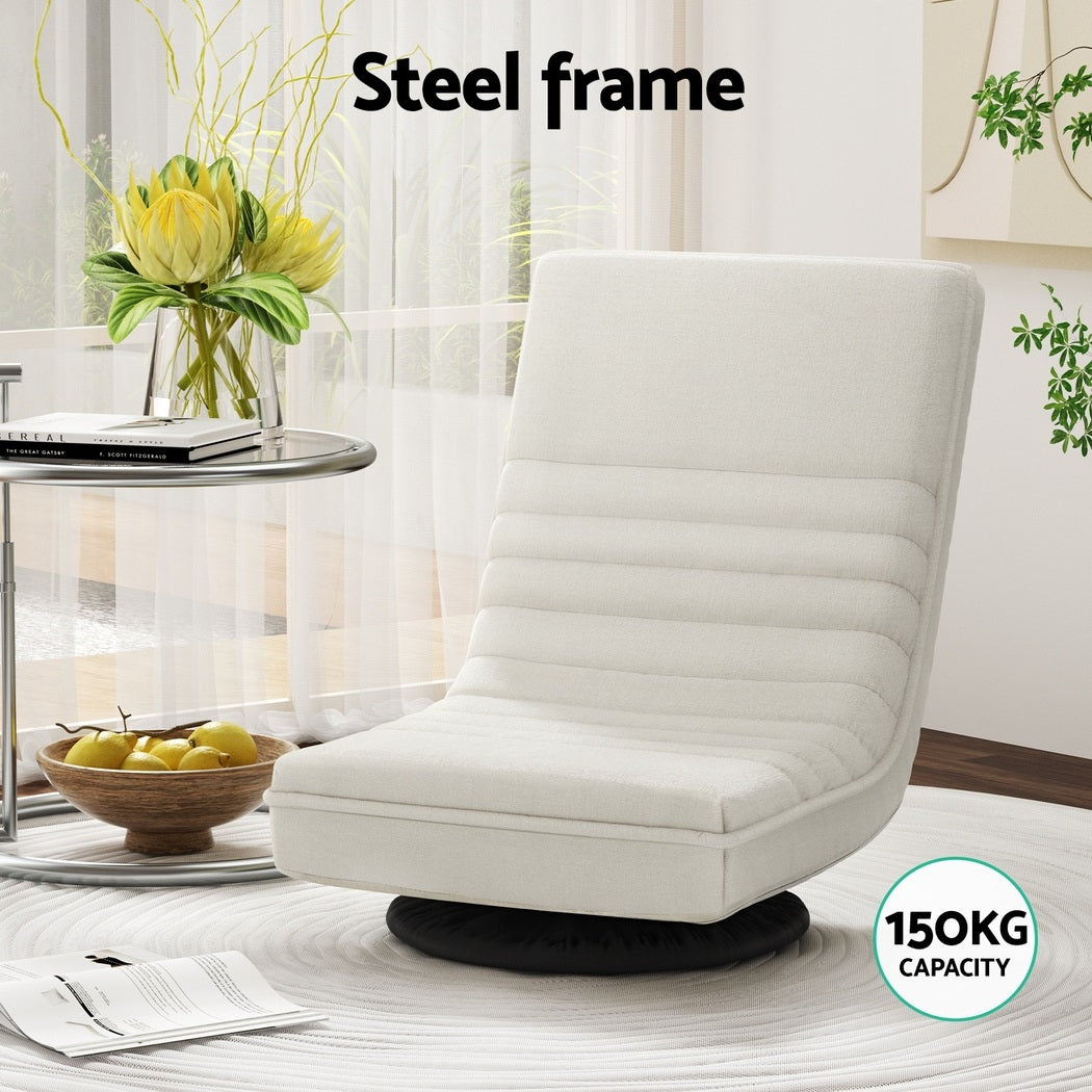 Artiss 4XFloor Chair Lounge Sofa Swivel Foldable Linen White - Image 4