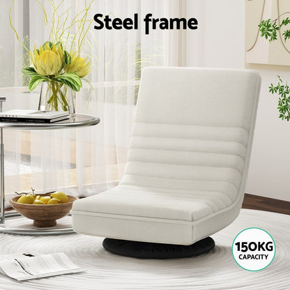 Artiss 4XFloor Chair Lounge Sofa Swivel Foldable Linen White - Image 4
