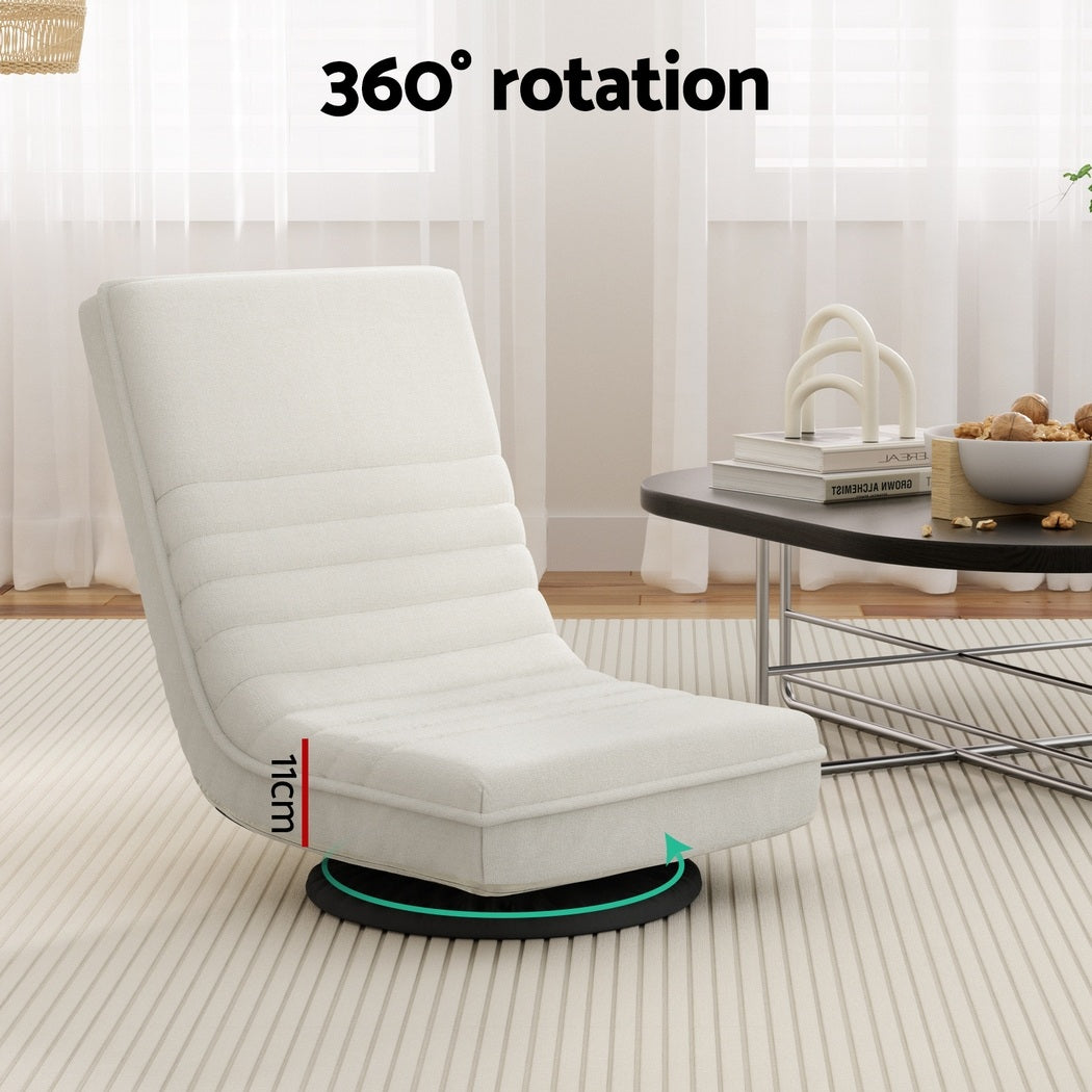 Artiss 4XFloor Chair Lounge Sofa Swivel Foldable Linen White - Image 5