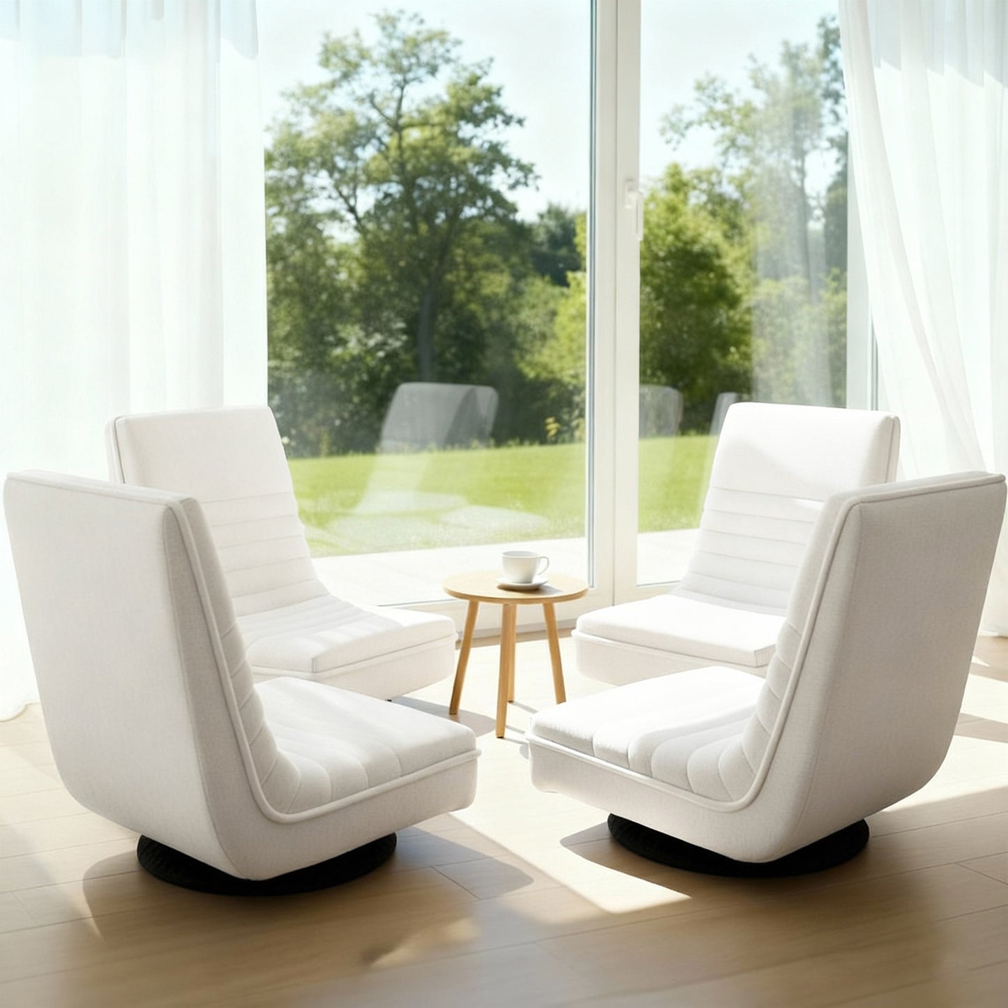 Artiss 4XFloor Chair Lounge Sofa Swivel Foldable Linen White - Image 7