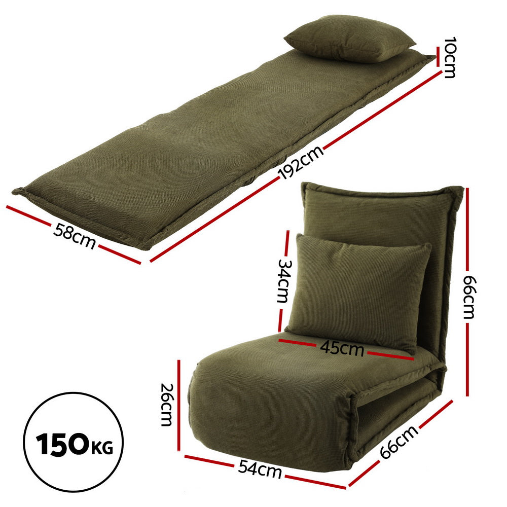 Artiss Floor Lounge Sofa Bed Foldable Green - Image 2