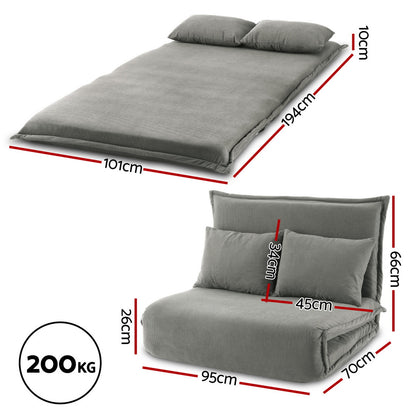 Artiss Floor Lounge Sofa Bed Foldable 2 Seater Grey - Image 2