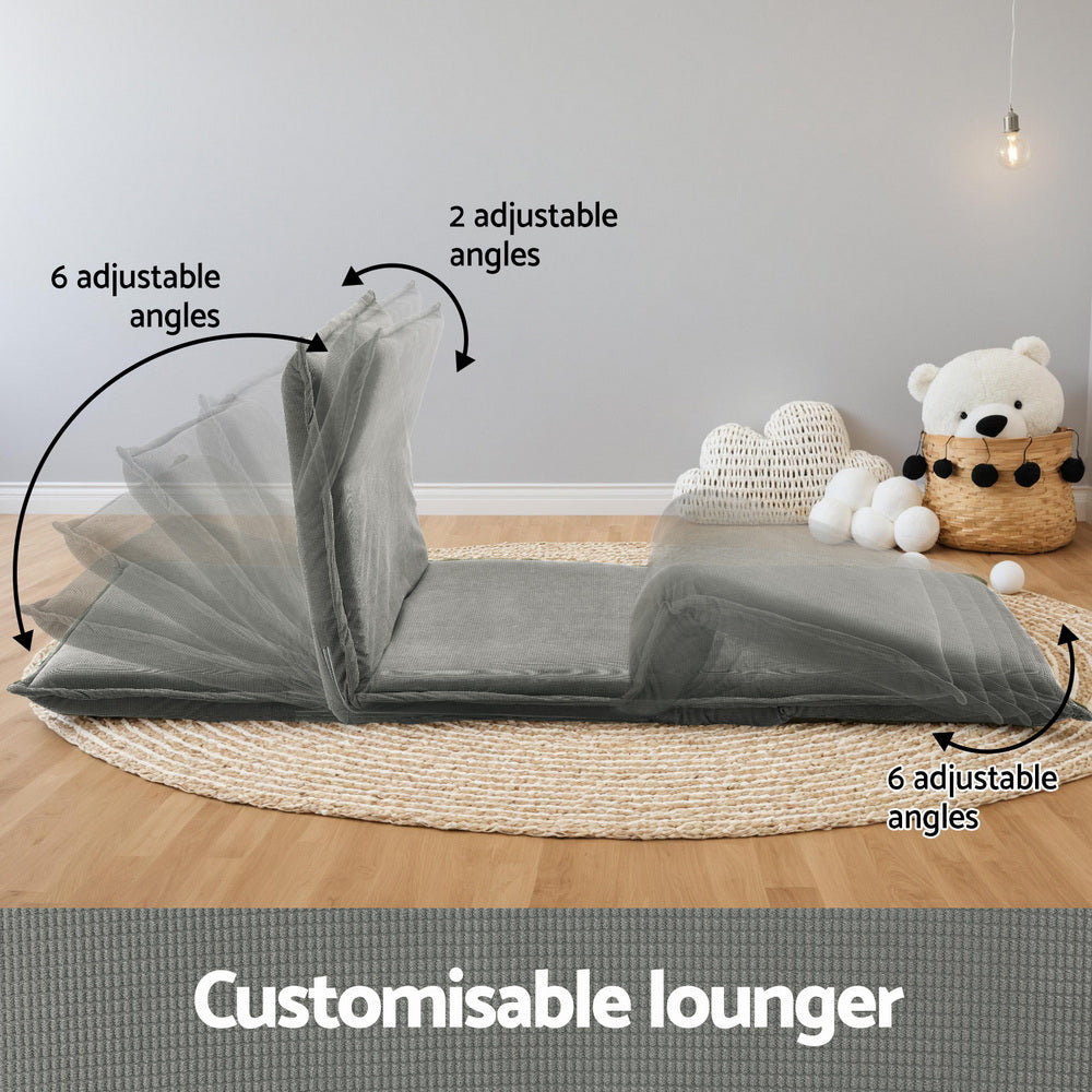 Artiss Floor Lounge Sofa Bed Foldable 2 Seater Grey - Image 4