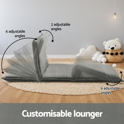 Artiss Floor Lounge Sofa Bed Foldable 2 Seater Grey - Image 4