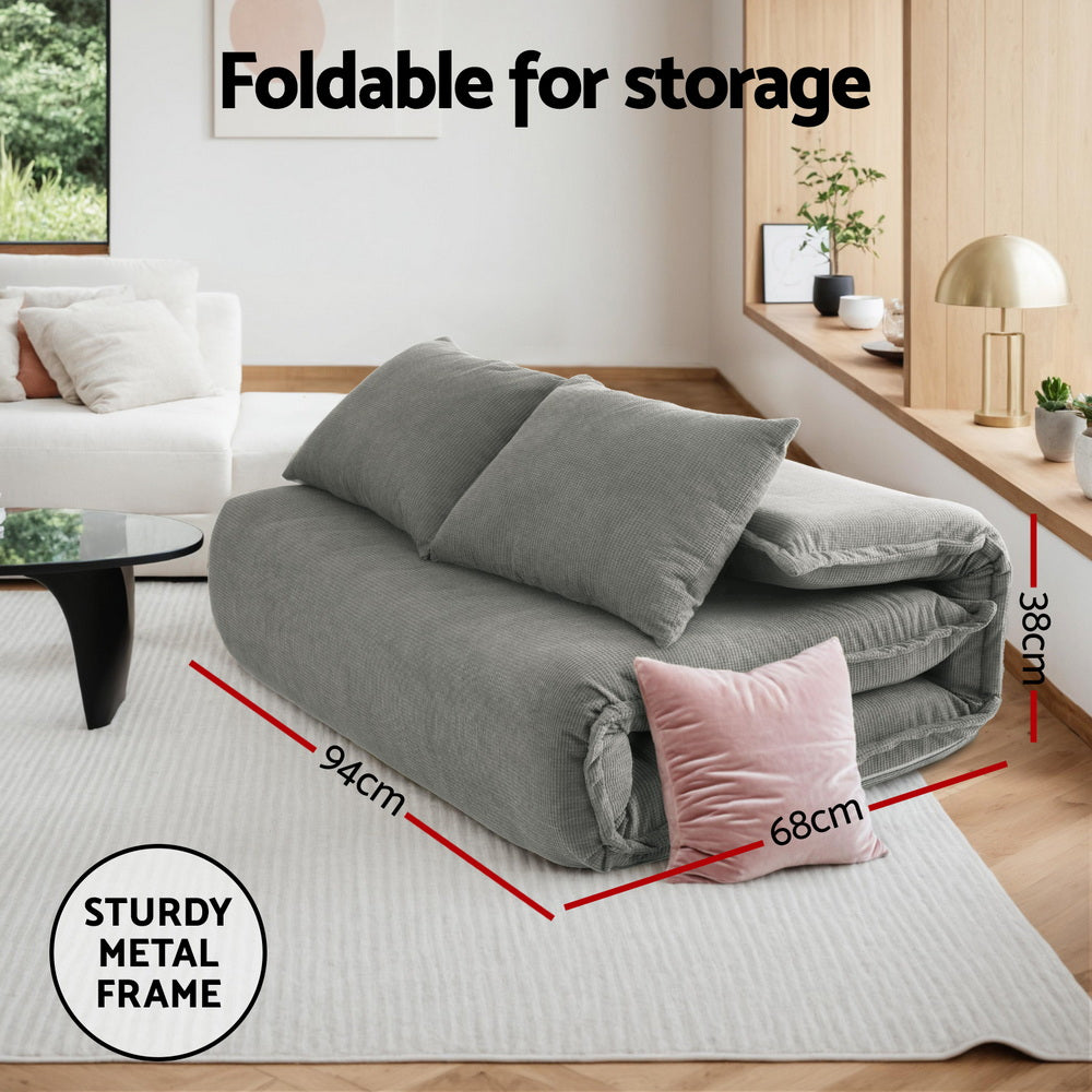 Artiss Floor Lounge Sofa Bed Foldable 2 Seater Grey - Image 5