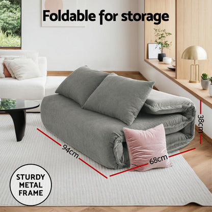 Artiss Floor Lounge Sofa Bed Foldable 2 Seater Grey - Image 5